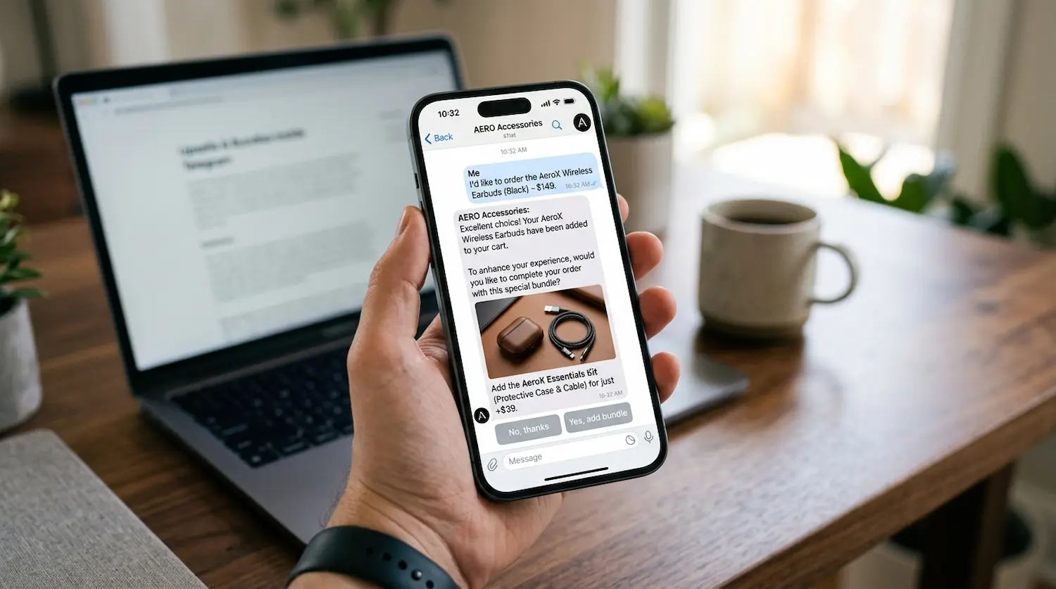 Telegram store upsell showing a relevant bundle recommendation inside a smooth shopping flow