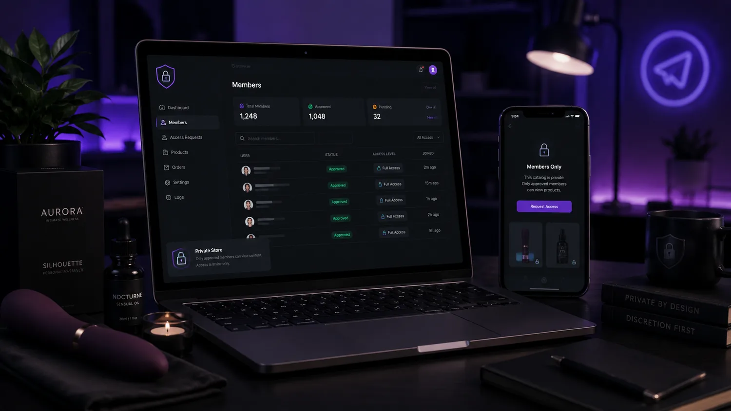 Private checkout flow inside a Telegram store for adult brands