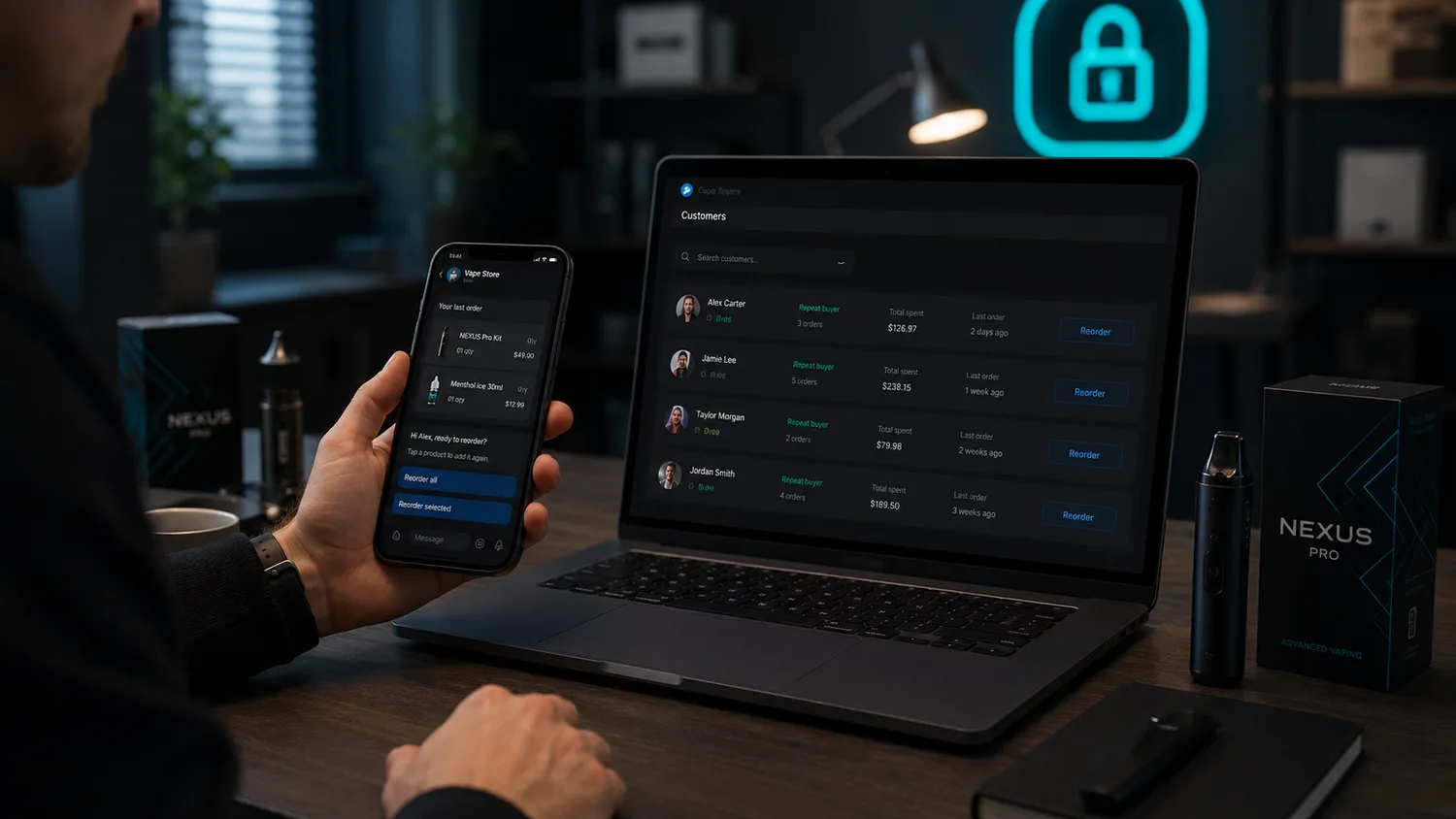 Telegram checkout and repeat buyer flow for vape store with verified payment