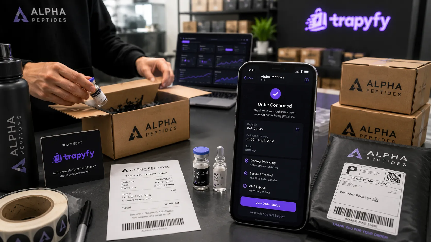 Order confirmation and fulfilment workflow for a fictional Telegram store powered by Trapyfy