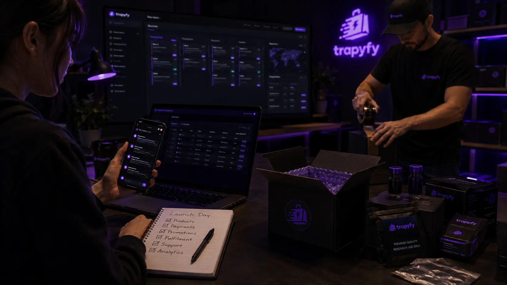 Merchant preparing Telegram store setup with products, categories and payment flow before launch