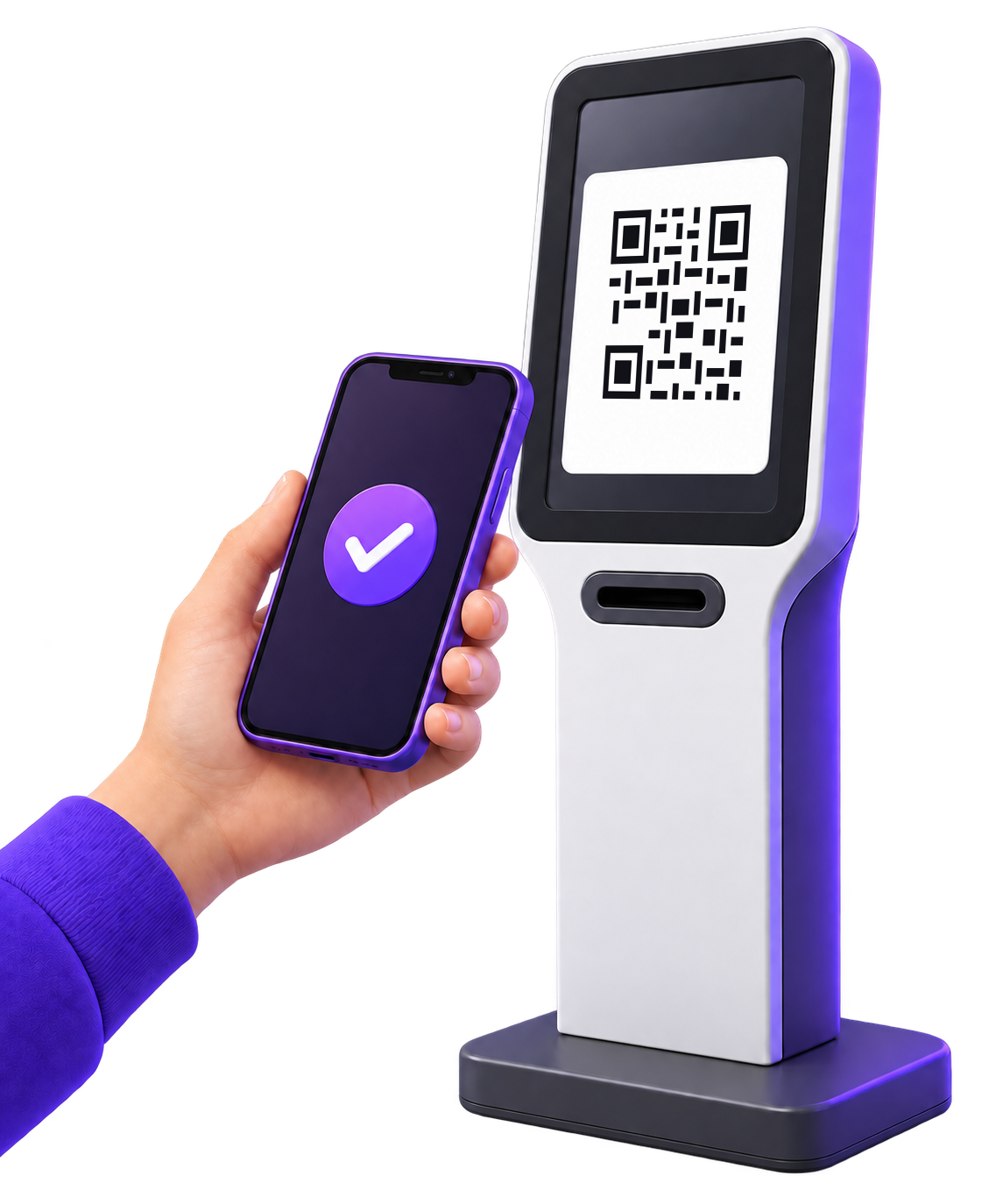 Shopper's phone showing a confirmed payment after scanning the QR code displayed on a self-service kiosk
